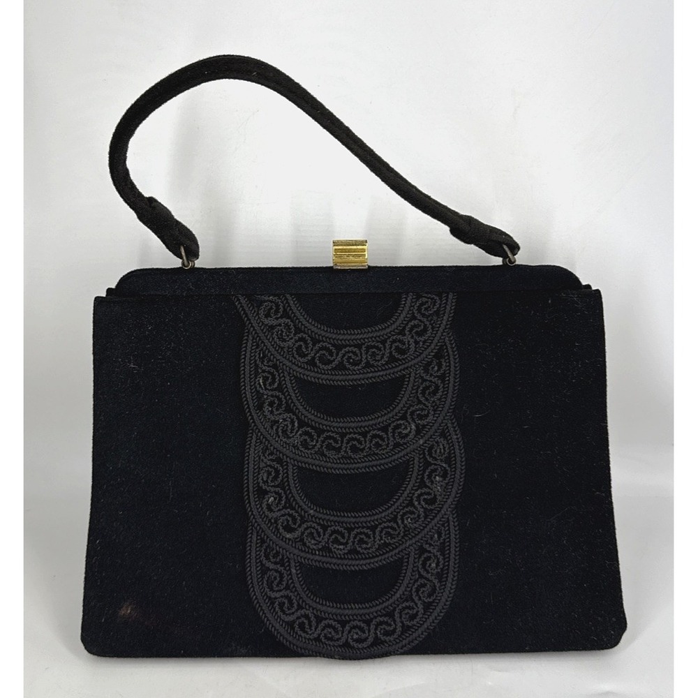 Vintage MCM Souré New York Black Handbag Cord-embroidered Velvet Purse